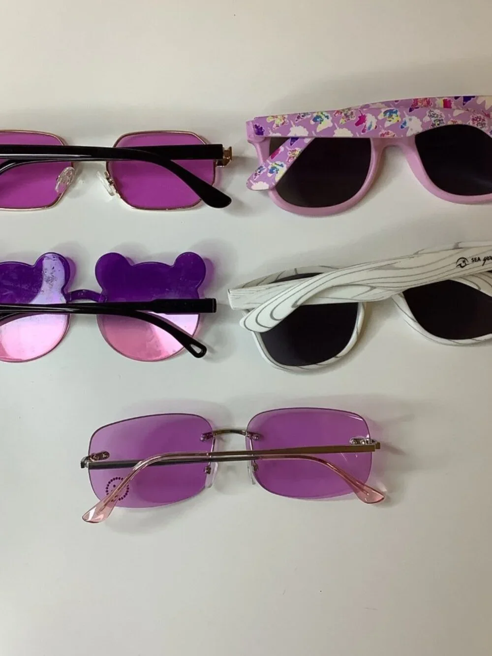 Girls Sunglasses Bundle Of 5pairs Pink, Purple And White, Cute Lot. Used
